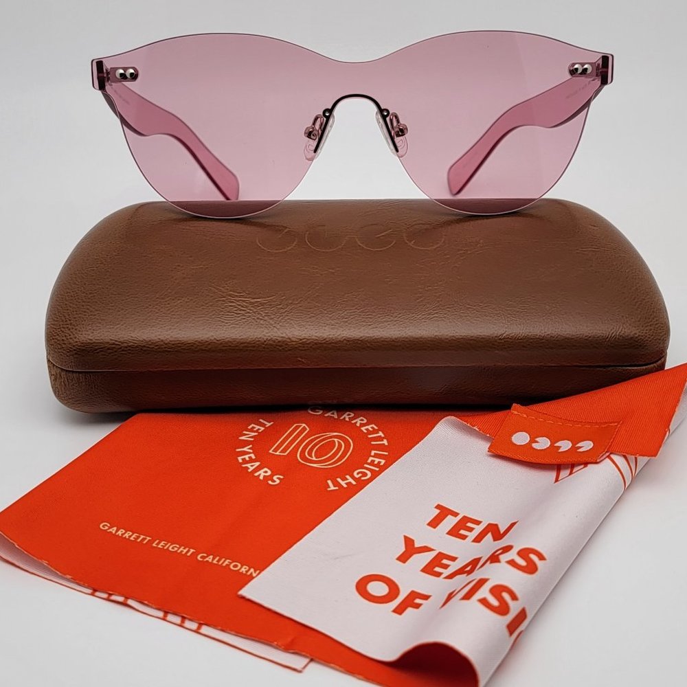 Garrett Leight Hampton Shield Crystal Pink Frame and Lens Sunglasses w/ Case